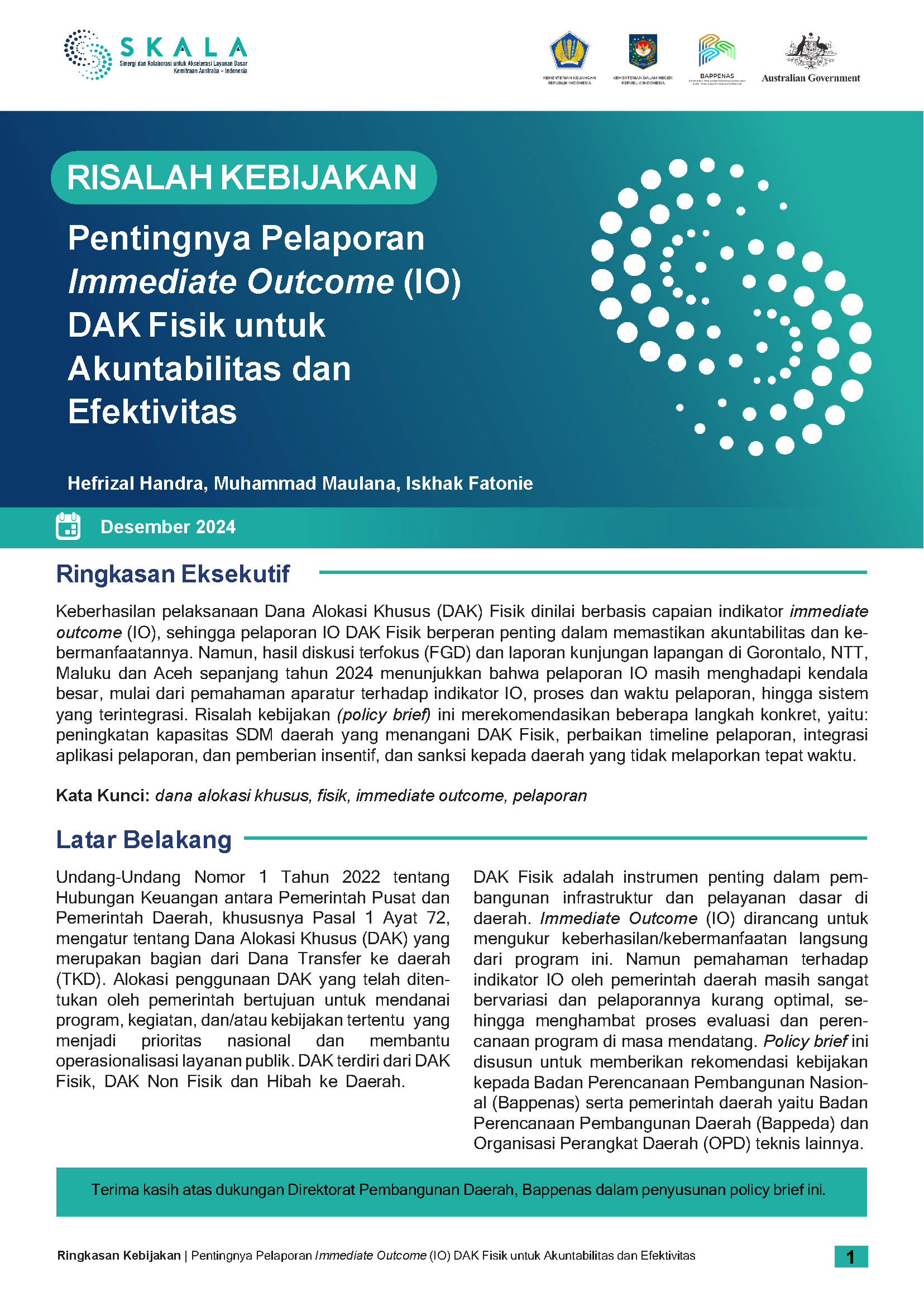 The Importance of Special Allocation Fund for Physical Infrastructure (DAK Fisik) Immediate Outcome (IO) Reporting for Accountability and Effectiveness