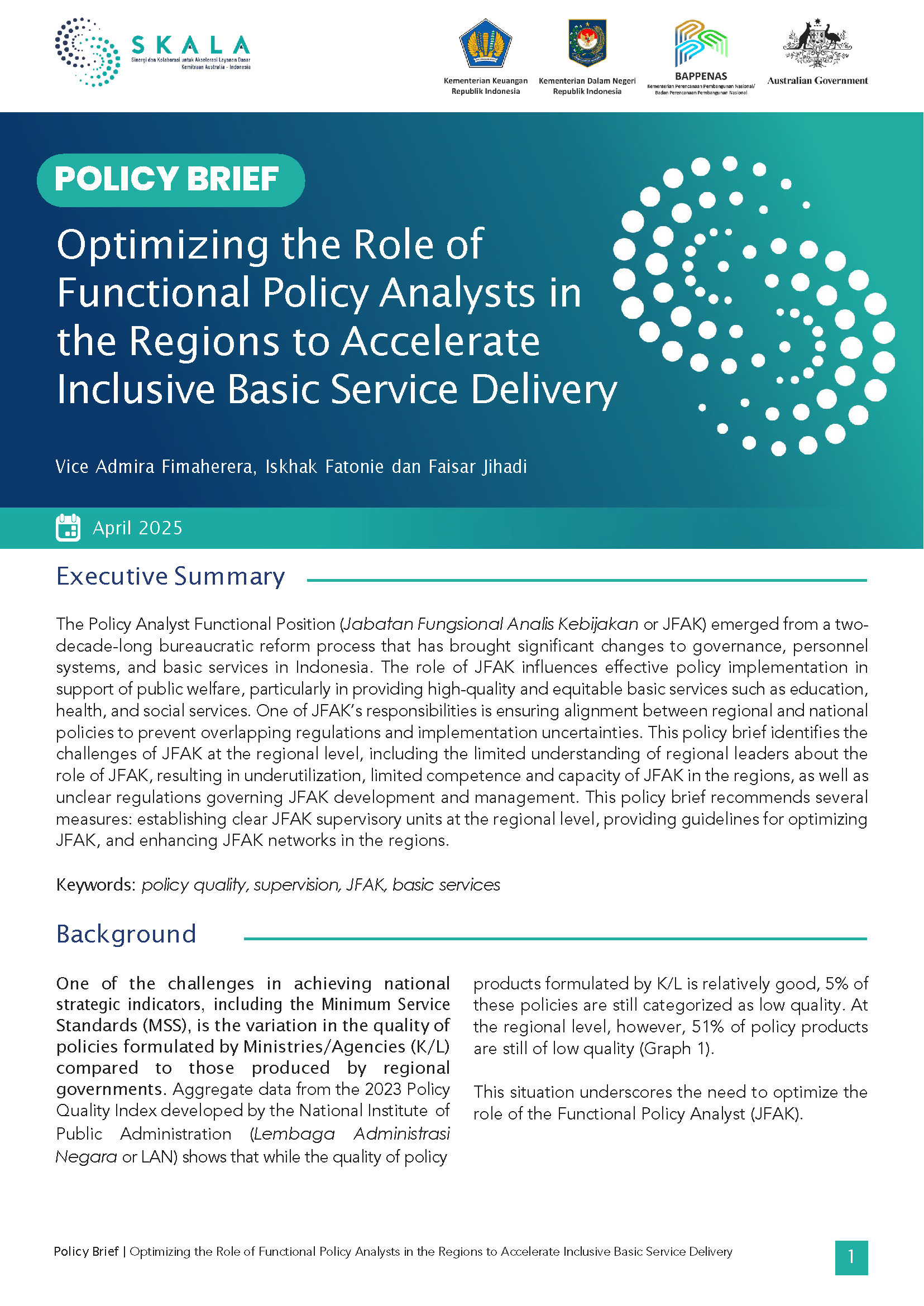 Optimizing the Role of Functional Policy Analysts in the Regions to Accelerate Inclusive Basic Service Delivery