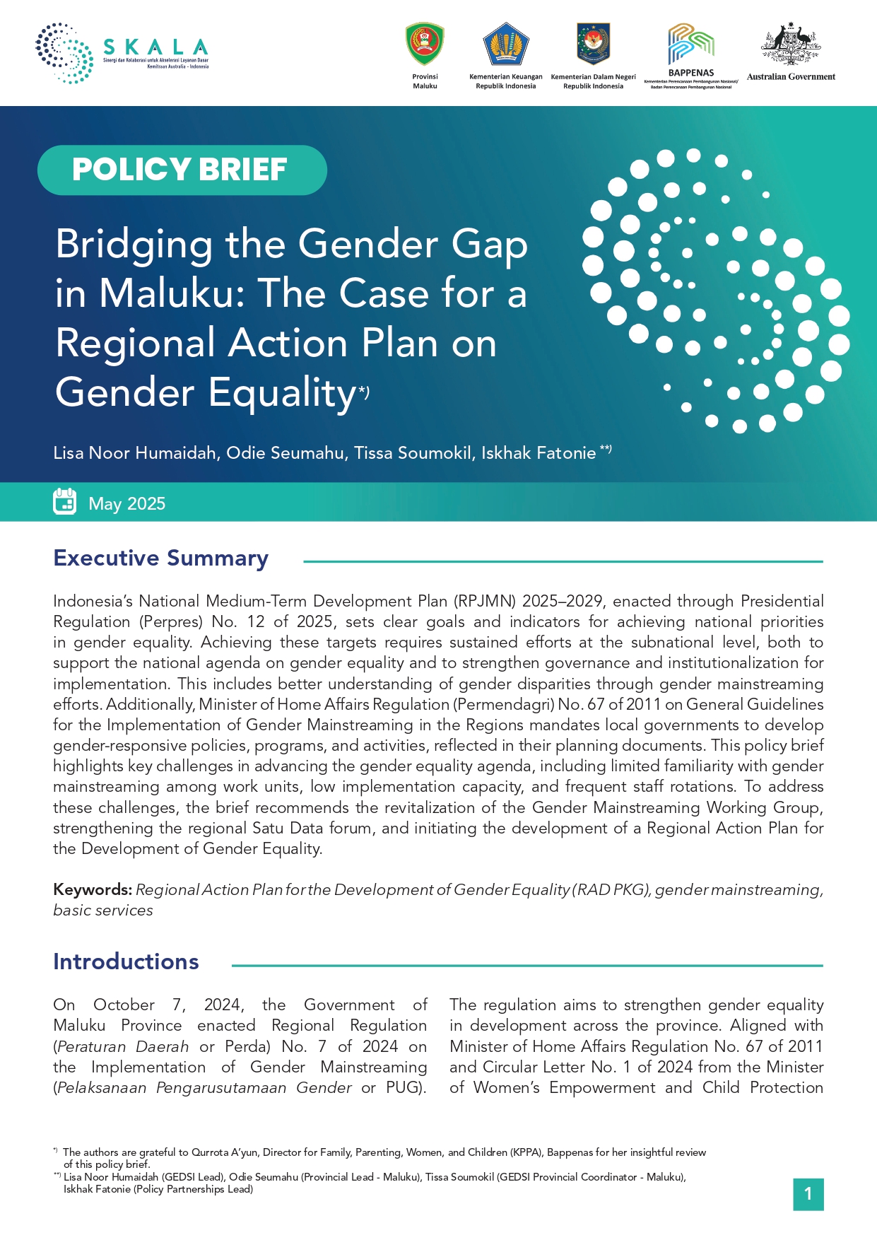 Bridging the Gender Gap in Maluku: The Case for a Regional Action Plan on Gender Equality