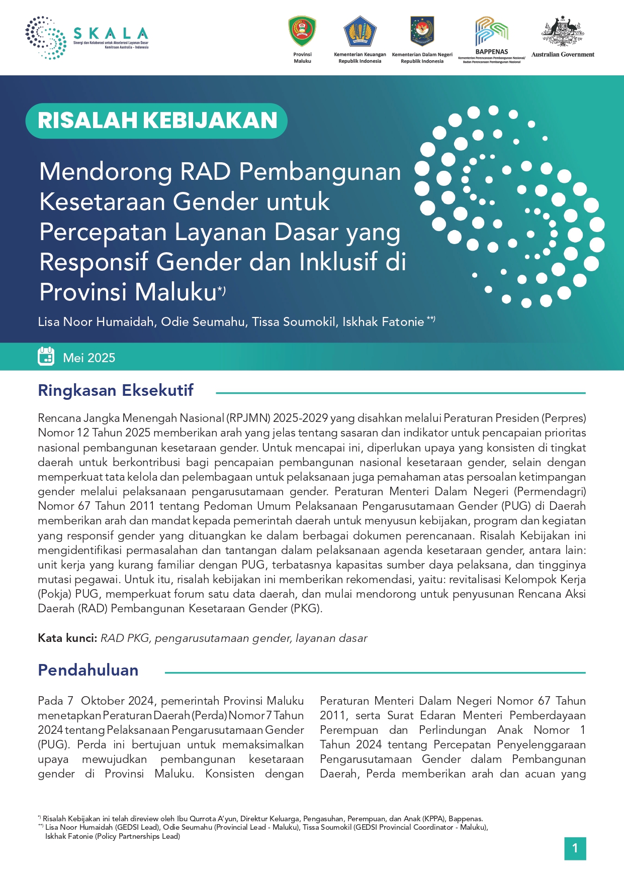 Mendorong RAD Pembangunan Kesetaraan Gender untuk Percepatan Layanan Dasar yang Responsif Gender dan Inklusif di Provinsi Maluku
