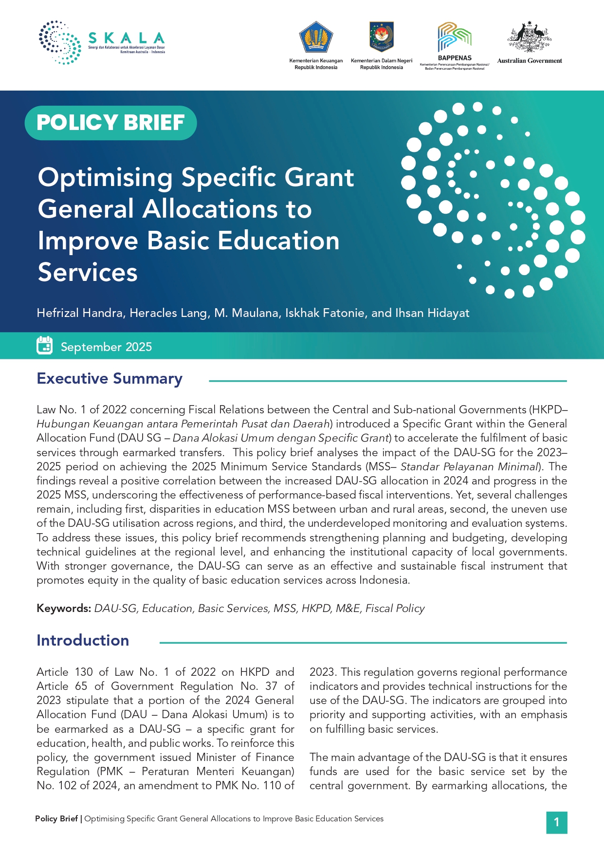 Optimising Specific Grant General Allocations to Improve Basic Education Services
