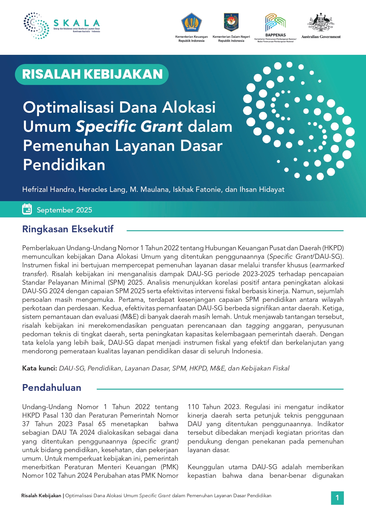 Optimalisasi Dana Alokasi Umum Specific Grant dalam Pemenuhan Layanan Dasar Pendidikan