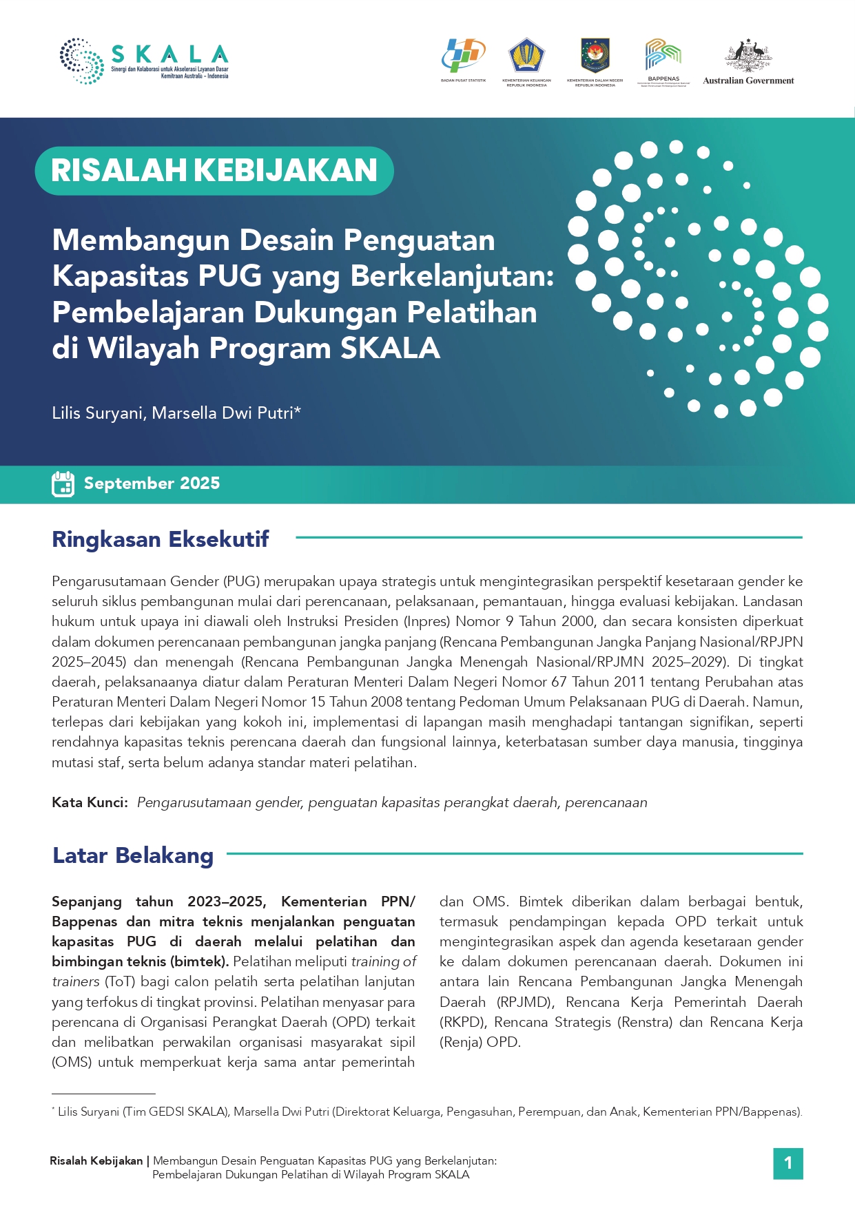Membangun Desain Penguatan Kapasitas PUG yang Berkelanjutan: Pembelajaran Dukungan Pelatihan di Wilayah Program SKALA