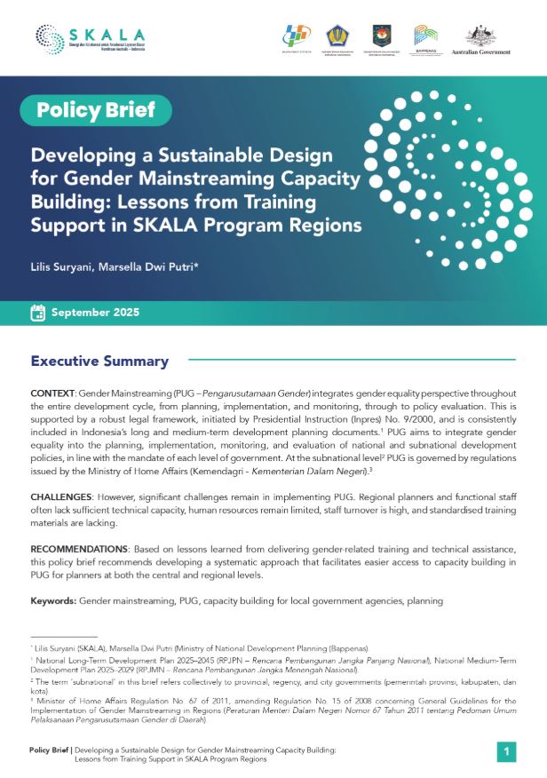Developing a Sustainable Design for Gender Mainstreaming Capacity Building: Lessons from Training Support in SKALA Program Regions