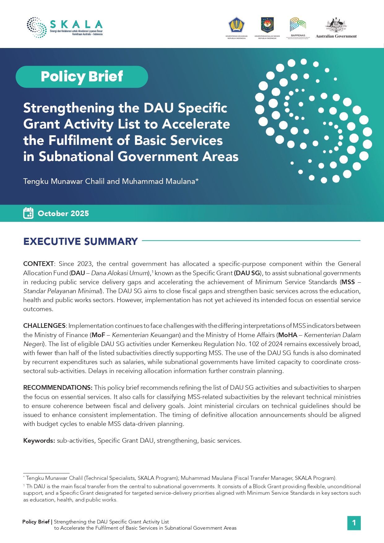 Strengthening the DAU Specific Grant Activity List to Accelerate the Fulfilment of Basic Services