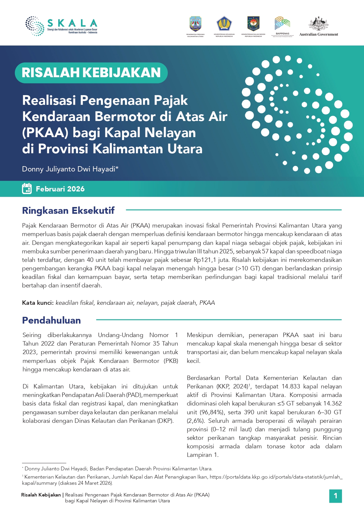 Realisasi Pengenaan Pajak Kendaraan Bermotor di Atas Air (PKAA) bagi Kapal Nelayan di Provinsi Kalimantan Utara