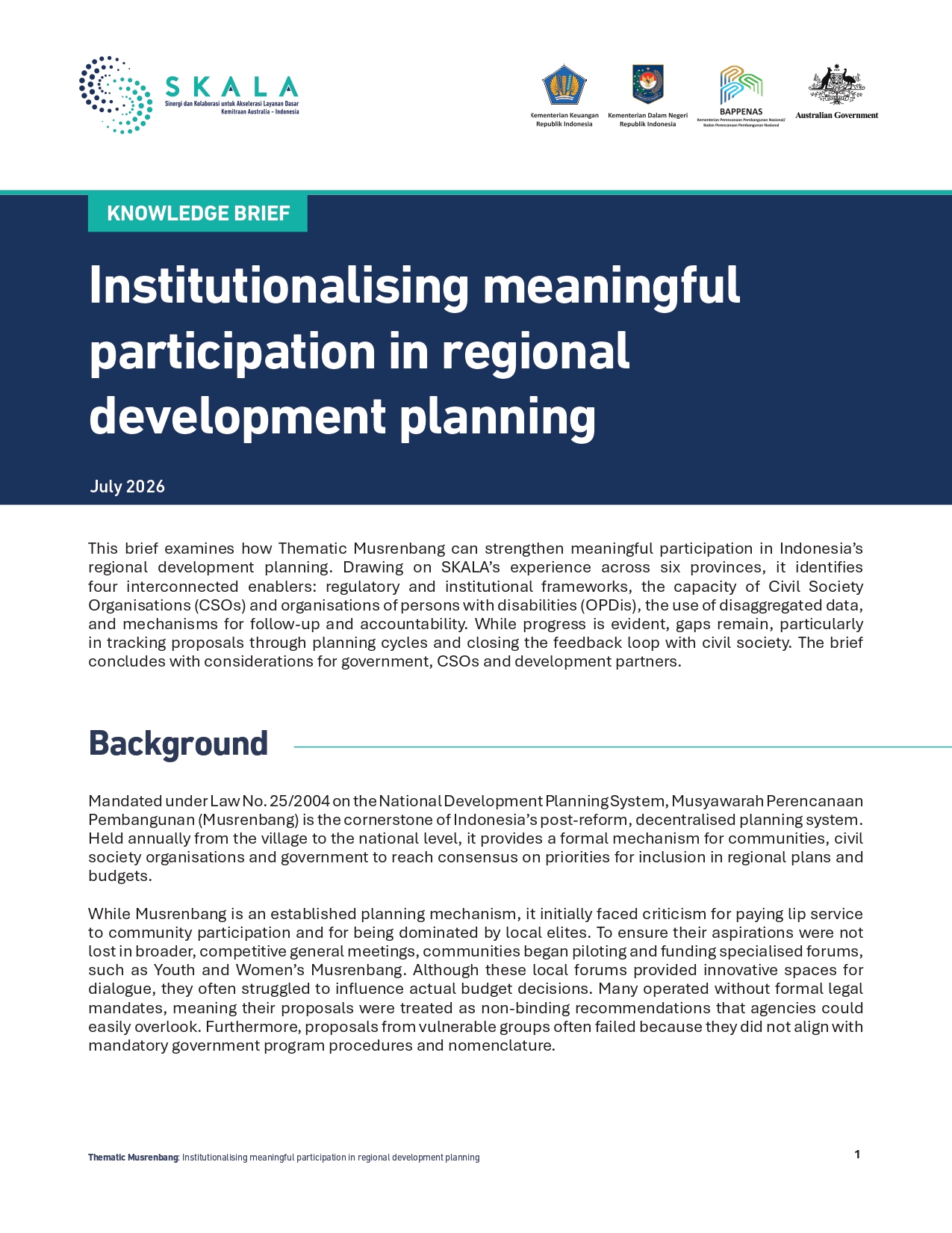 Institutionalising Meaningful Participation in Regional Development Planning