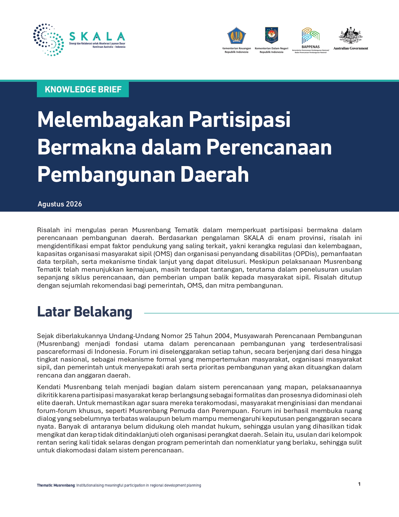 Melembagakan Partisipasi Bermakna dalam Perencanaan Pembangunan Daerah
